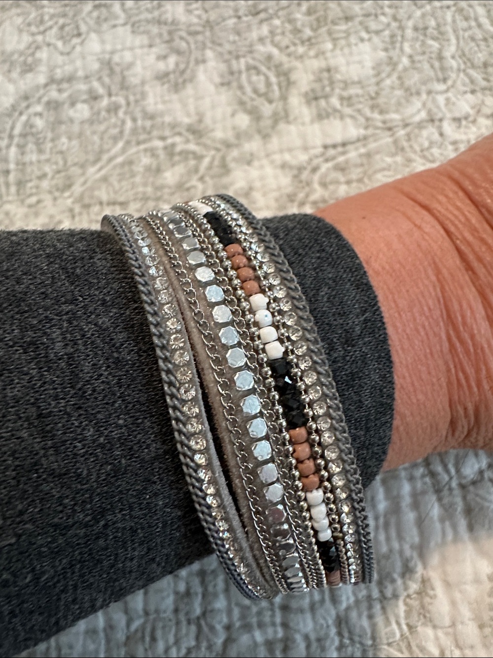 Silver Multi-Row Beaded Wrap Bracelet - Women's Jewelry